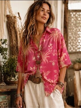 Olivaceous Pink Tropical Button-Down Shirt